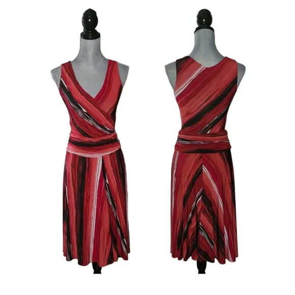 Alyn Paige Wrap Dress V-Neck Surplice Wrap Midi Dress | EUC | S | Red BlacK WHT - Picture 1 of 9